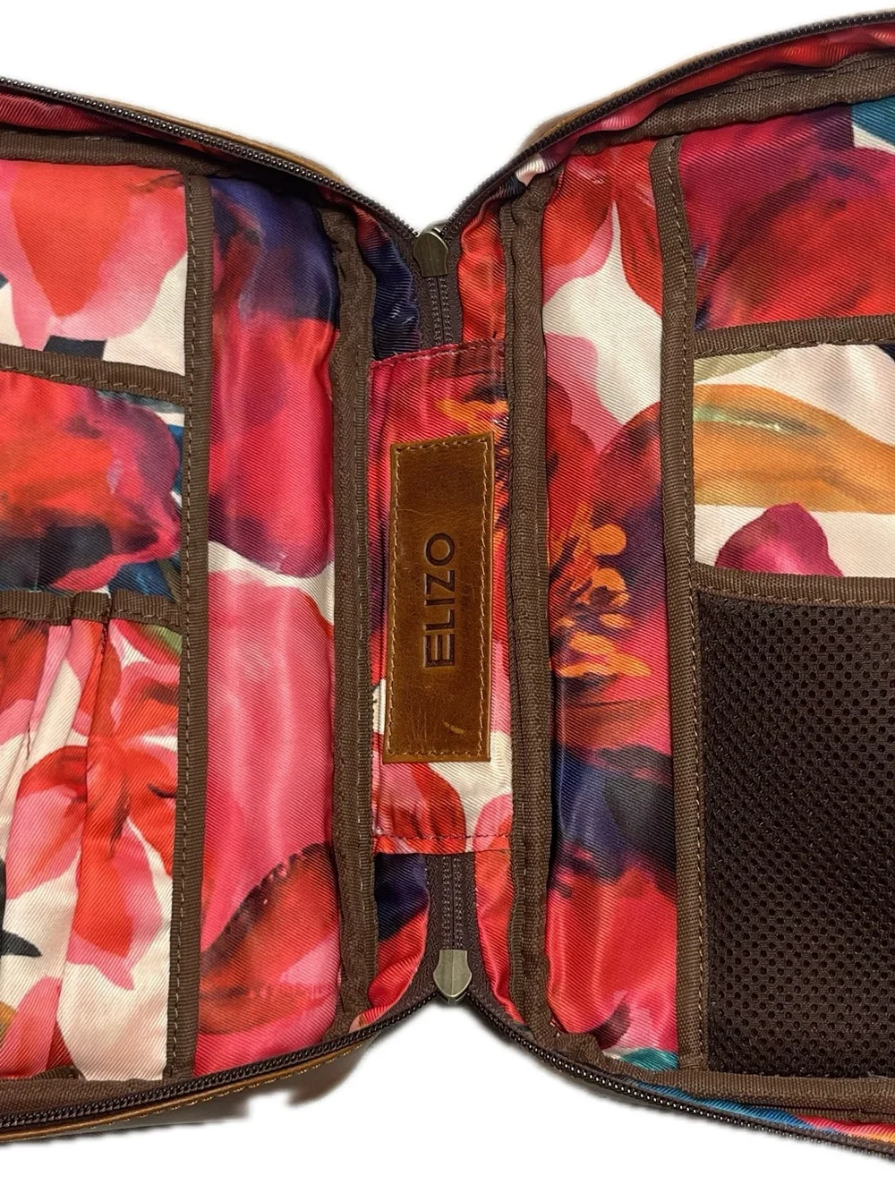 NWT Elizo Premium Full Grain Leather Bible Case Organizer Cognac Brown Floral